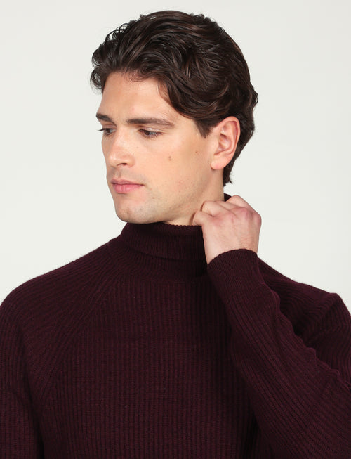Dolcevita a costa inglesi in lana lambswool |Colore:Bordo