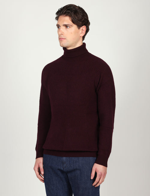 Dolcevita a costa inglesi in lana lambswool |Colore:Bordo