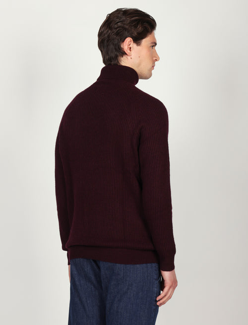 Dolcevita a costa inglesi in lana lambswool |Colore:Bordo
