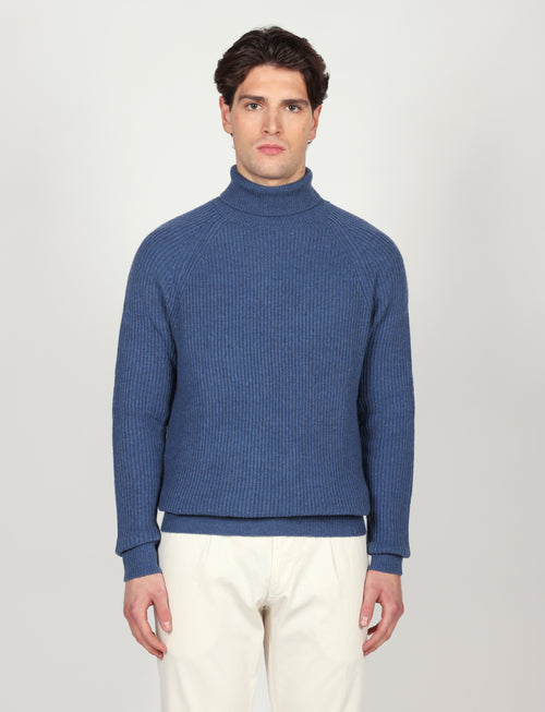 Dolcevita a costa inglesi in lana lambswool |Colore:Azzurro