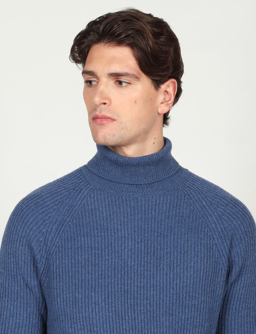Dolcevita a costa inglesi in lana lambswool |Colore:Azzurro
