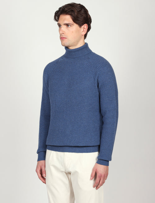 Dolcevita a costa inglesi in lana lambswool |Colore:Azzurro