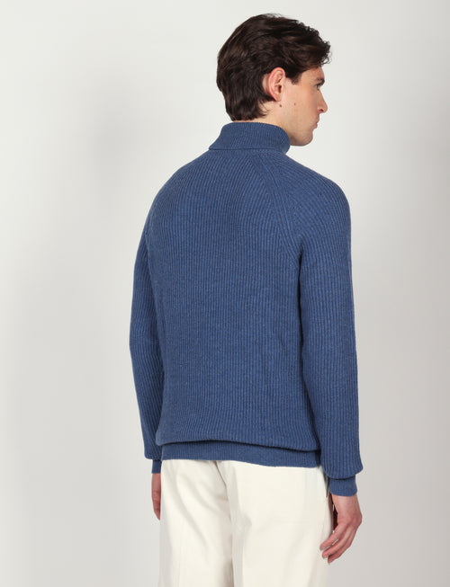 Dolcevita a costa inglesi in lana lambswool |Colore:Azzurro