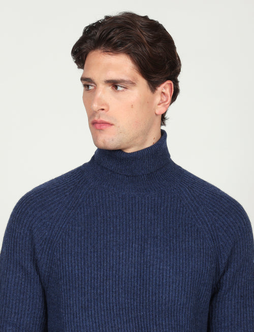 Dolcevita a costa inglesi in lana lambswool |Colore:Bluette