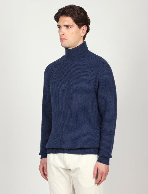 Dolcevita a costa inglesi in lana lambswool |Colore:Bluette