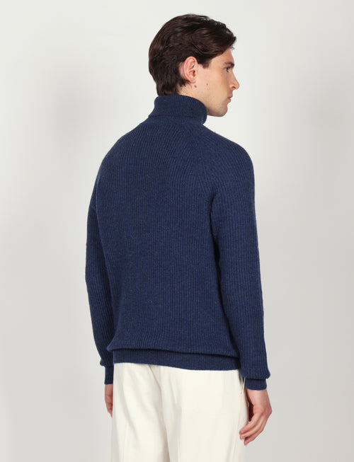 Dolcevita a costa inglesi in lana lambswool |Colore:Bluette
