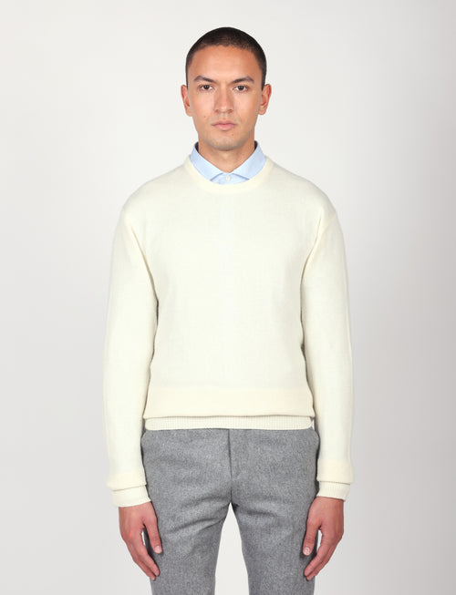 Maglia girocollo tinta unita in lana lambswool |Colore:Panna