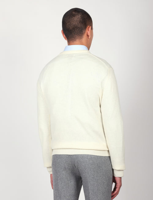 Maglia girocollo tinta unita in lana lambswool |Colore:Panna