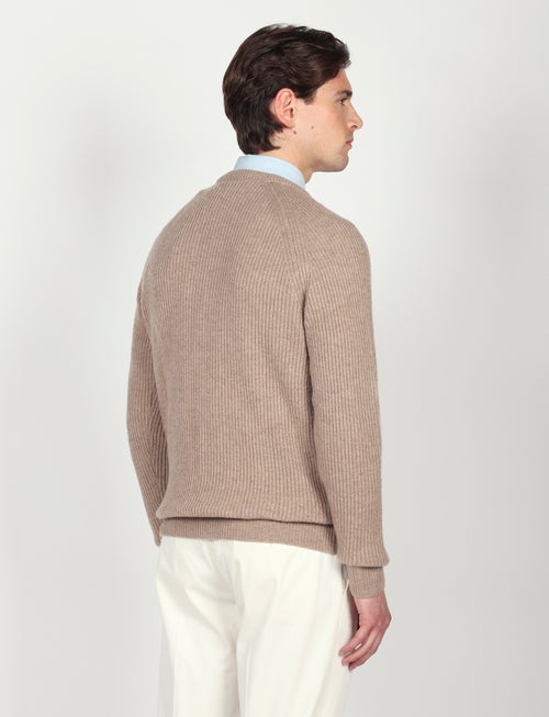 Maglia girocollo a coste inglesi in lana |Colore:Beige