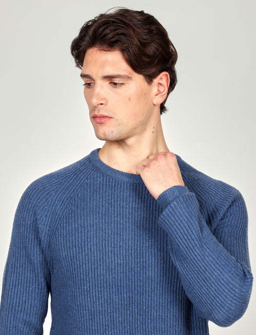 Maglia girocollo a coste inglesi in lana |Colore:Azzurro