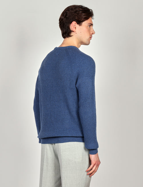 Maglia girocollo a coste inglesi in lana |Colore:Azzurro