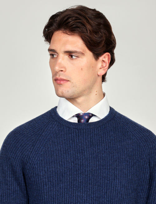 Maglia girocollo a coste inglesi in lana |Colore:Bluette