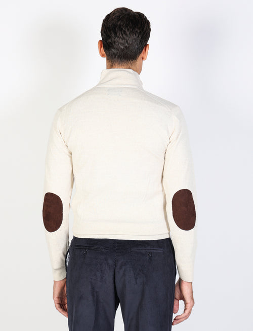 Maglia mezza zip in cotone e lana |Colore:Panna