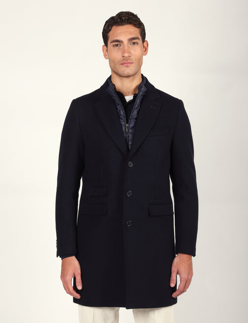 Cappotto in lana diagonale con pettorina |Colore:Blu