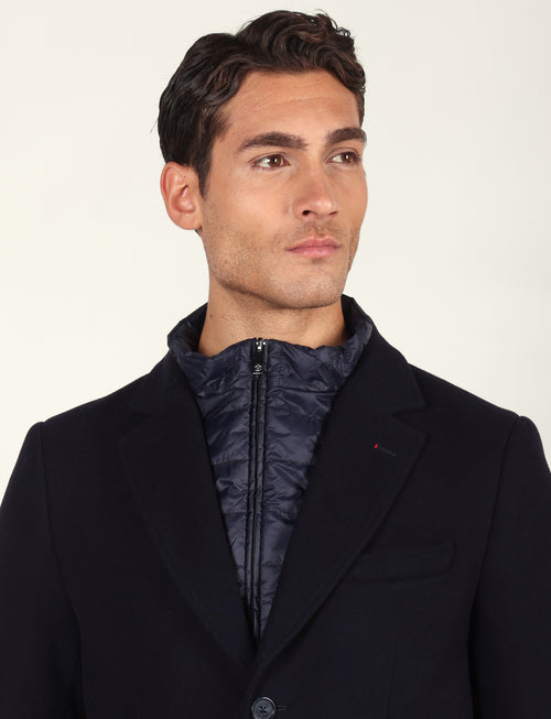 Cappotto in lana diagonale con pettorina |Colore:Blu