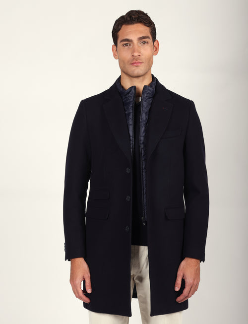 Cappotto in lana diagonale con pettorina |Colore:Blu