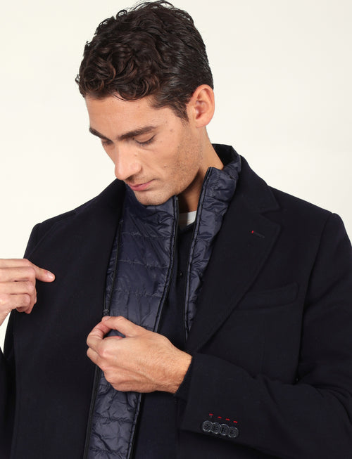 Cappotto in lana diagonale con pettorina |Colore:Blu