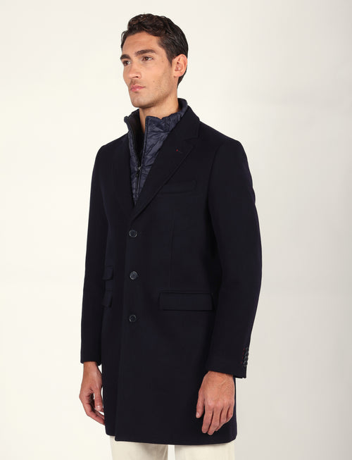 Cappotto in lana diagonale con pettorina |Colore:Blu