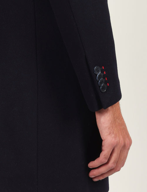 Cappotto in lana diagonale con pettorina |Colore:Blu