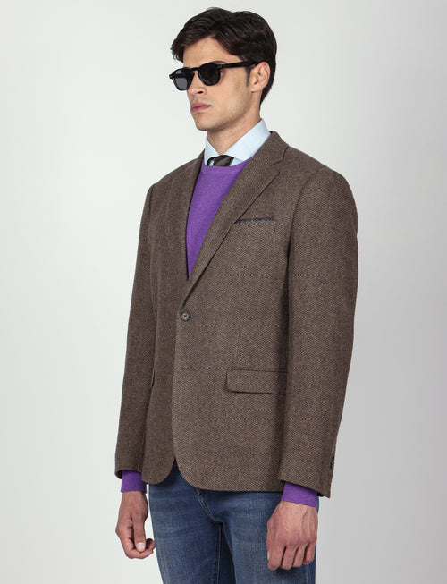 Giacca in misto lana tessuto occhio di pernice |Colore:Fango