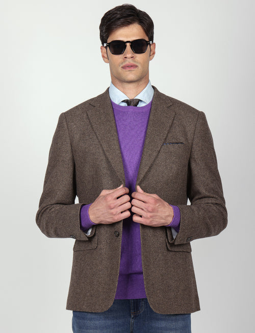 Giacca in misto lana tessuto occhio di pernice |Colore:Fango