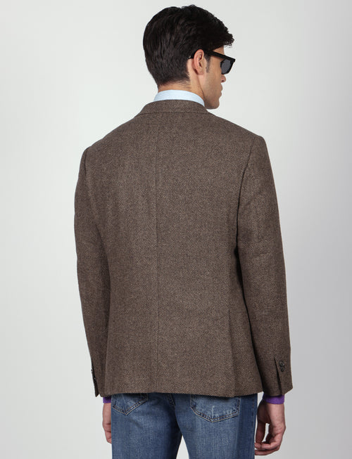 Giacca in misto lana tessuto occhio di pernice |Colore:Fango