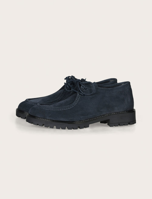 Scarpe stringate in camoscio con suola carrarmato |Colore:Blu
