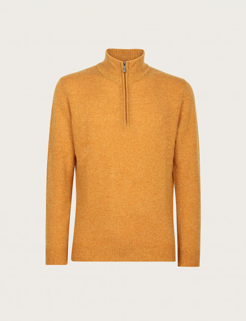 Maglia a mezza zip in lambswool moulinè |Colore:Ocra