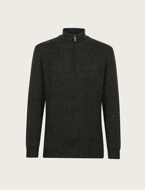 Maglia a mezza zip in lambswool moulinè |Colore:Verde bosco