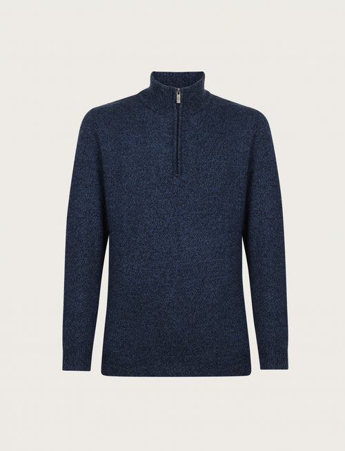 Maglia a mezza zip in lambswool moulinè |Colore:Blu