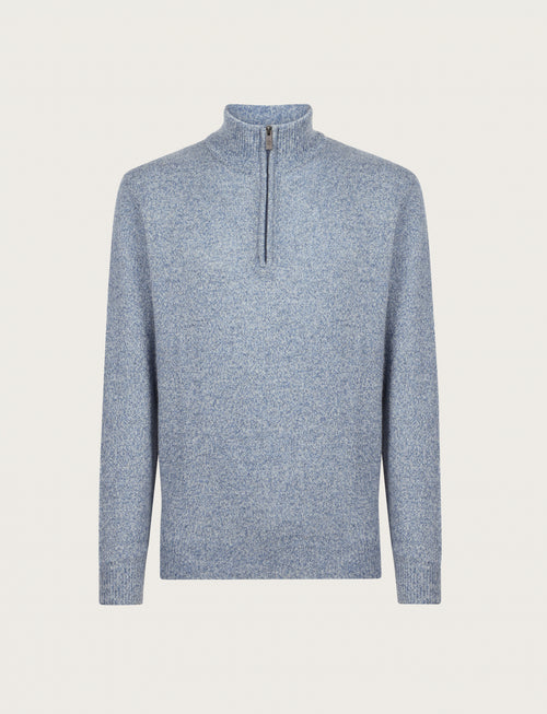 Maglia a mezza zip in lambswool moulinè |Colore:Celeste