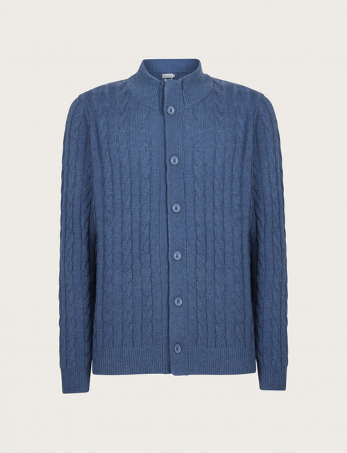 Cardigan in lana lambswool a trecce |Colore:Azzurro