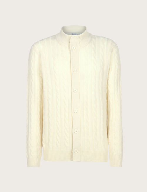 Cardigan in lana lambswool a trecce |Colore:Panna