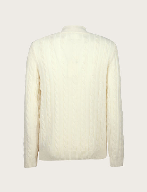 Cardigan in lana lambswool a trecce |Colore:Panna