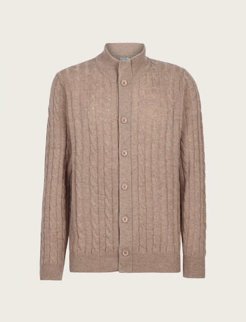 Cardigan in lana lambswool a trecce |Colore:Beige