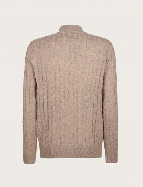Cardigan in lana lambswool a trecce |Colore:Beige