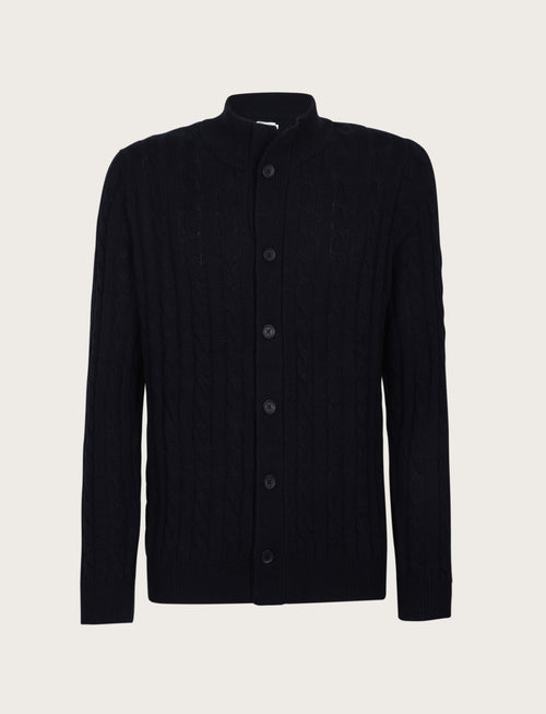 Cardigan in lana lambswool a trecce |Colore:Blu