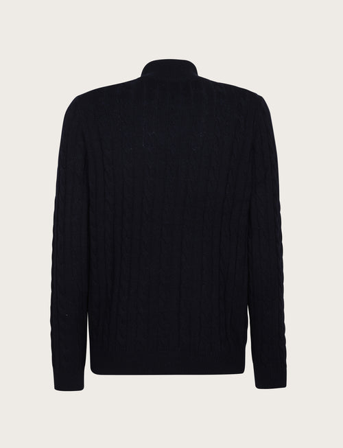 Cardigan in lana lambswool a trecce |Colore:Blu