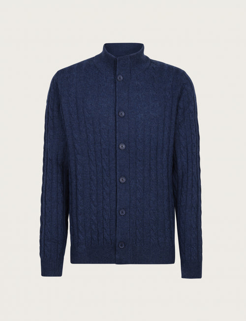 Cardigan in lana lambswool a trecce |Colore:Bluette