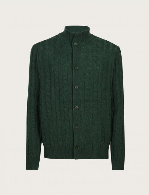 Cardigan in lana lambswool a trecce |Colore:Verde inglese