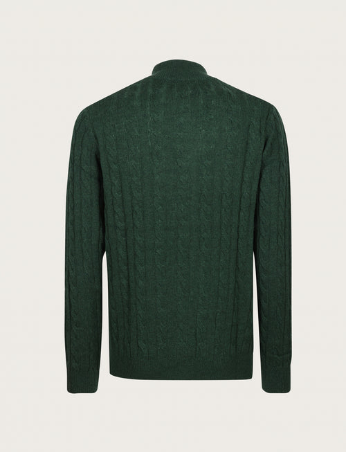 Cardigan in lana lambswool a trecce |Colore:Verde inglese
