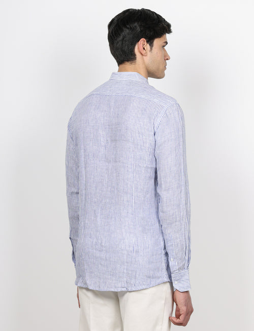Camicia in lino collo alla coreana a righe_Luigi Fusaro