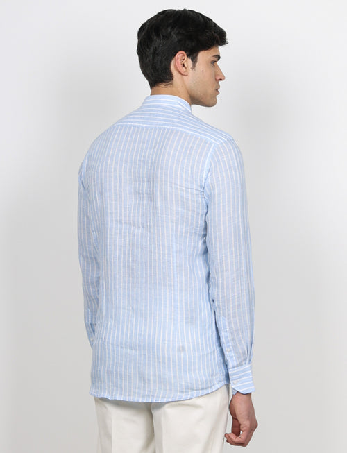 Camicia in lino a righe con collo coreano luigi fusaro
