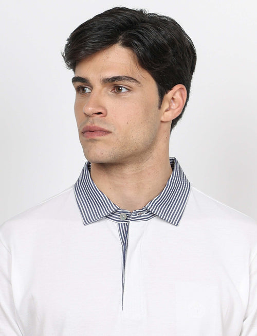 Polo in cotone con colletto goffrato a righe |Colore:Bianco