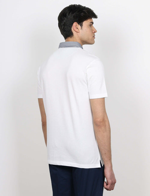 Polo in cotone con colletto goffrato a righe |Colore:Bianco