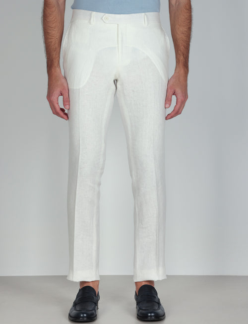 Pantaloni in 100% lino tinta unita luigi fusaro