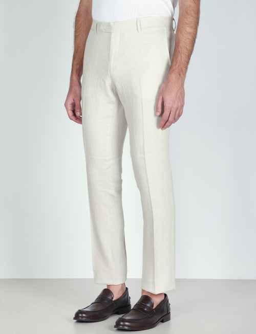 Pantaloni in 100% lino tinta unita luigi fusaro