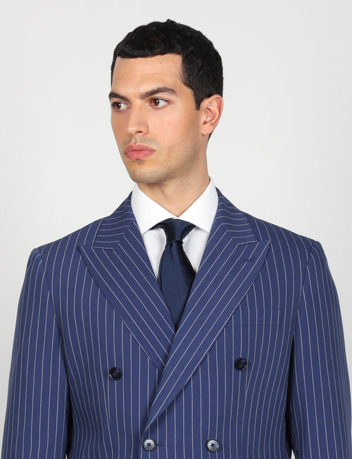 Abito doppiopetto gessato Drop 6 |Colore:Avio