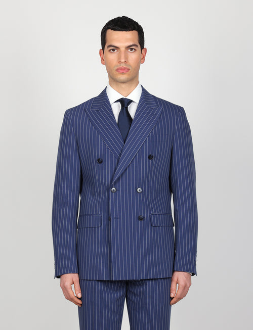 Abito doppiopetto gessato Drop 6 |Colore:Avio