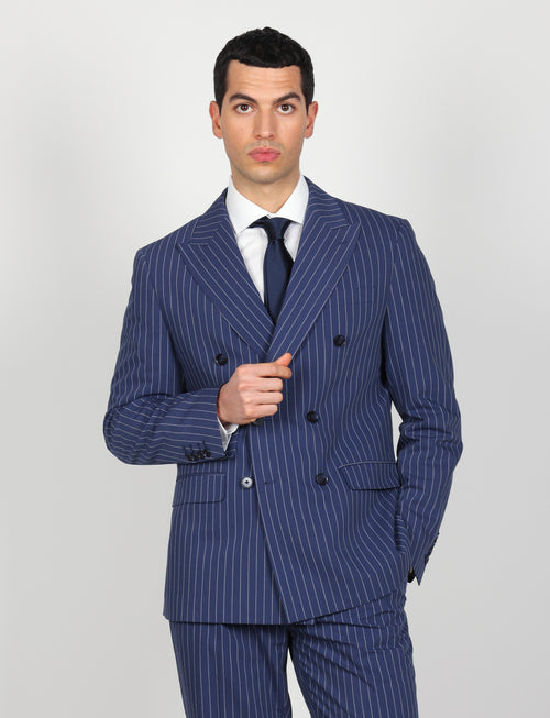 Abito doppiopetto gessato Drop 6 |Colore:Avio